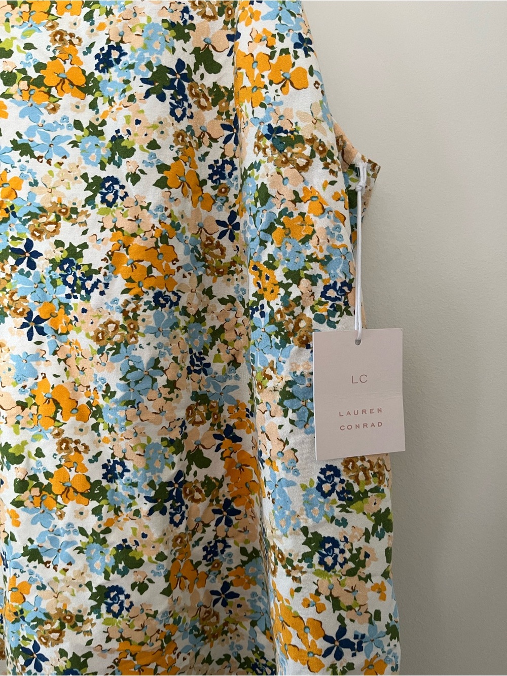 NWT Lauren Conrad Orange Blue Floral Linen Blend Mini Dress XL Cottagecore - Picture 5 of 8